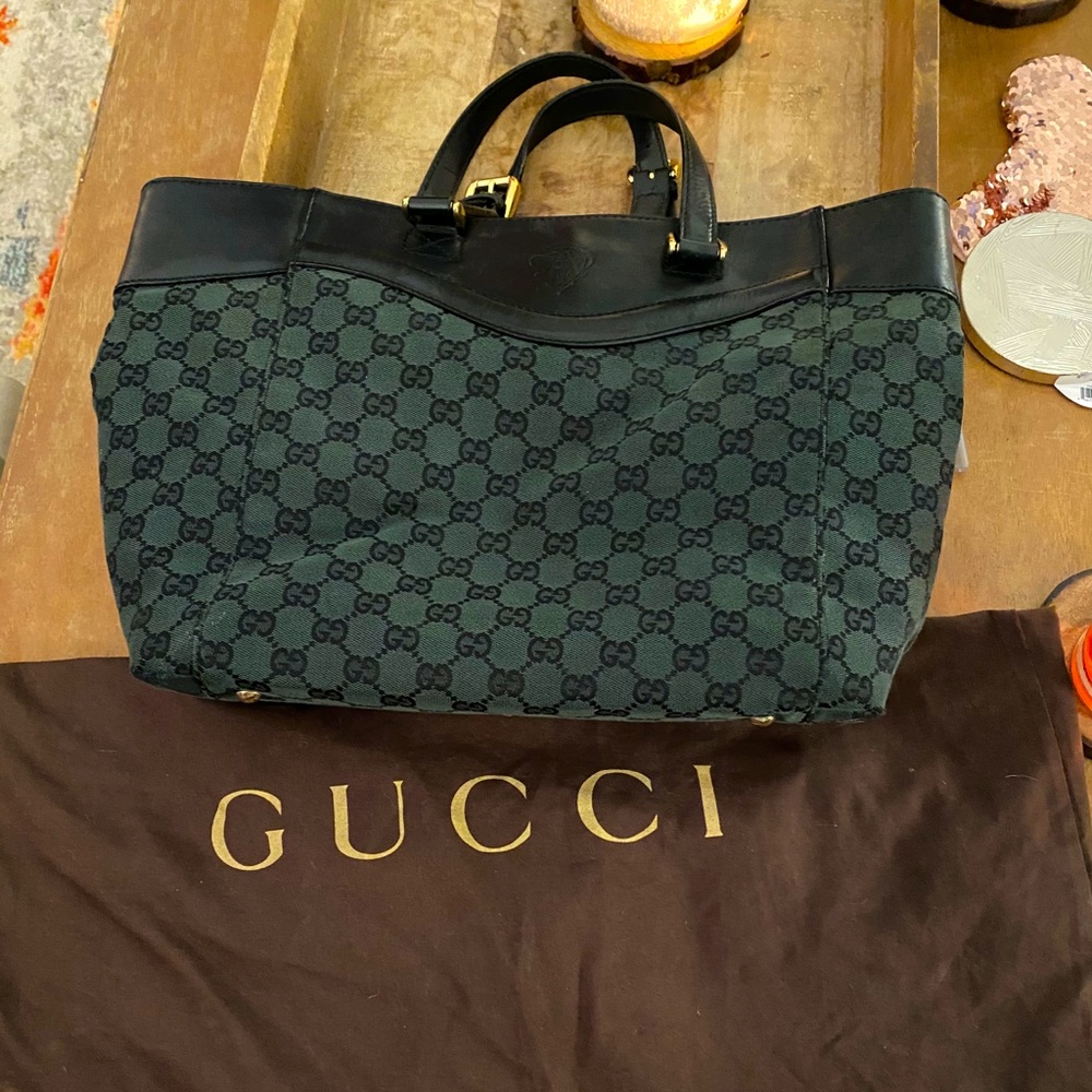GUCCI Hunter green Monogram Tote bag